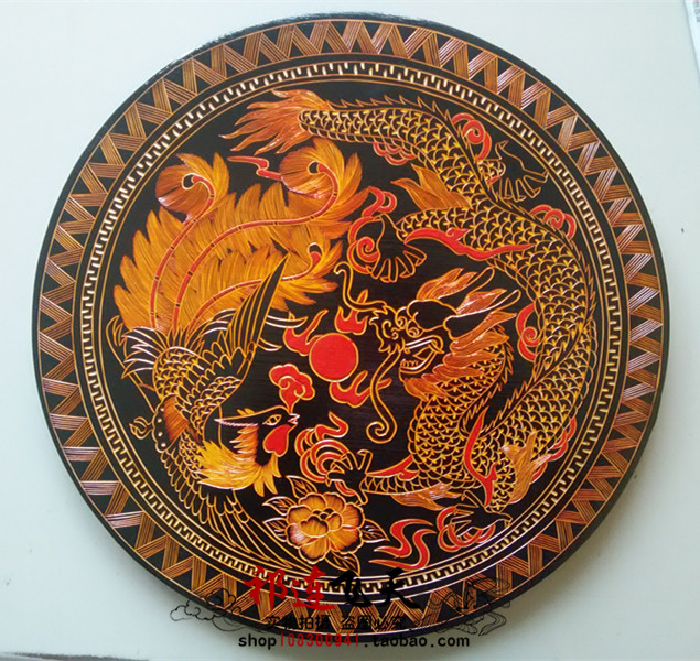 敦煌木板画手工木雕木刻画旅游纪念品直径20寸飞天壁画木版画新品