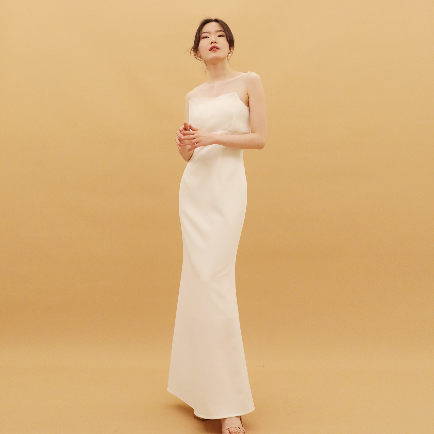 抹胸连衣裙 长裙白色_tansshop 视觉上是抹胸 网纱背心鱼尾长裙连衣裙