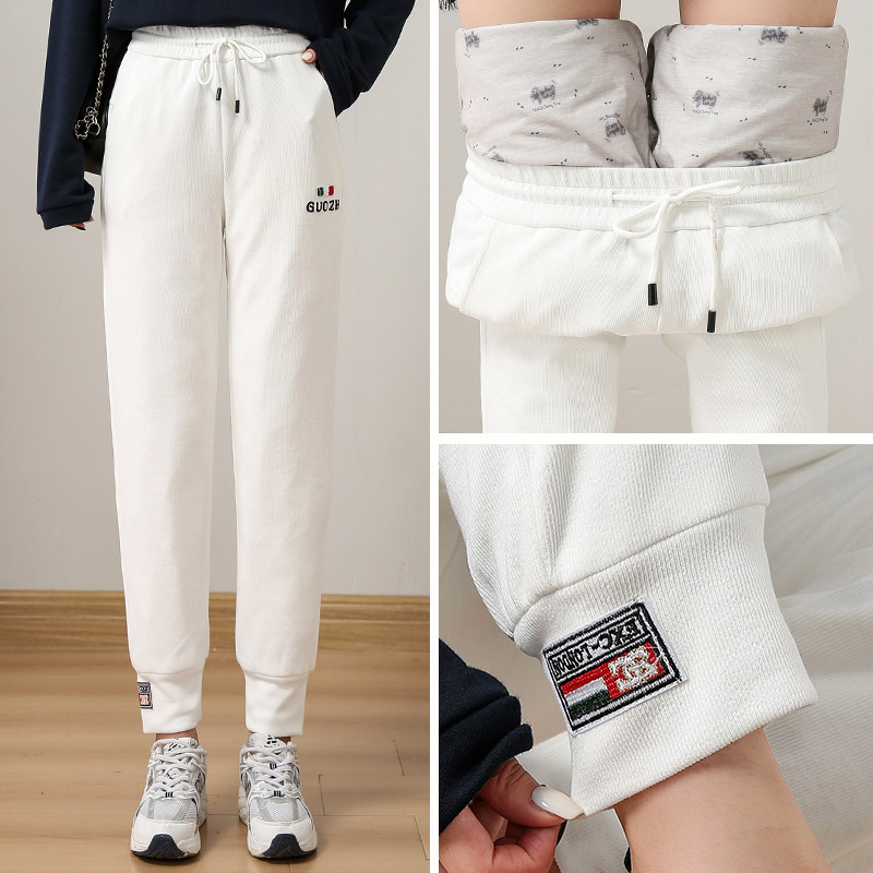 白色羽绒裤女外穿时尚保暖白鸭绒加绒运动裤冬季加厚显瘦束脚卫裤