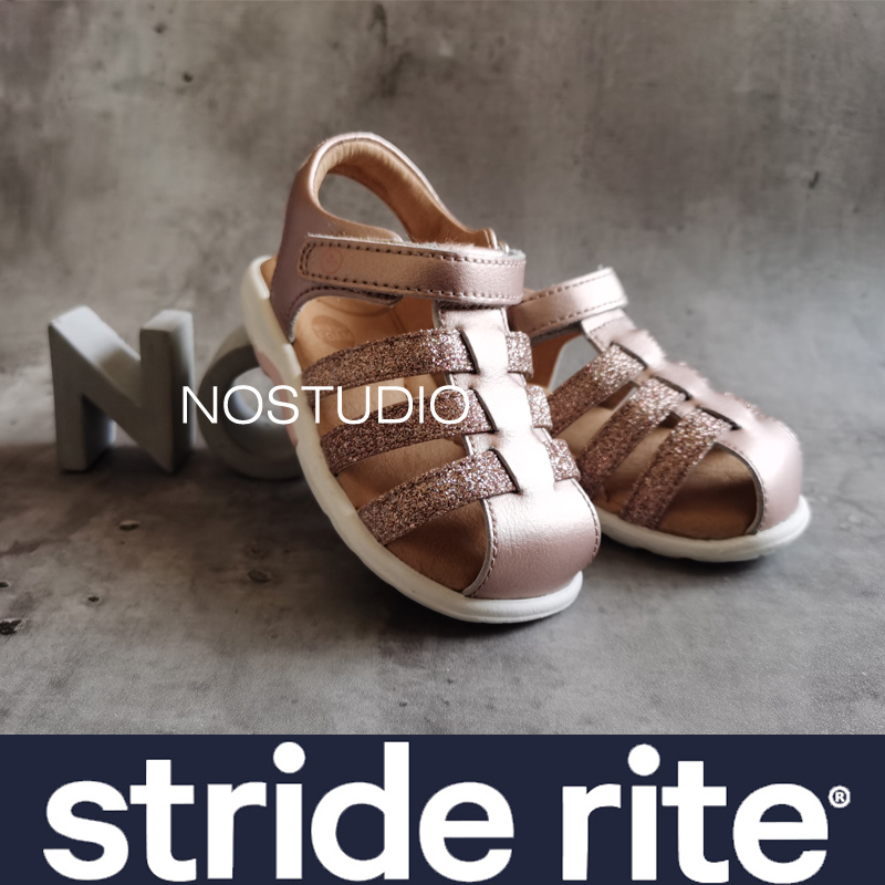 STRIDE RITE喜健步女小童包头罗马凉鞋闪粉公主鞋高脚面