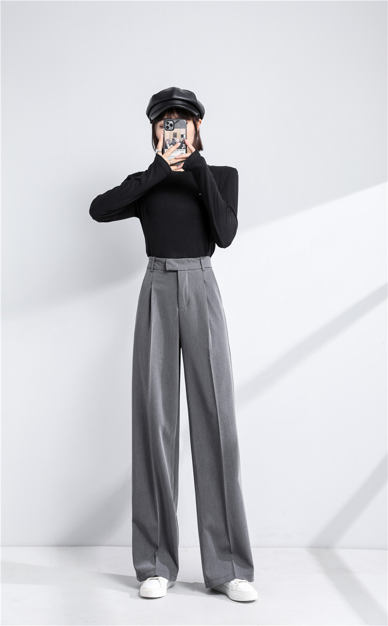 西裤秋季阔腿宽松灰色新款高腰宽松显瘦小个子拖地裤