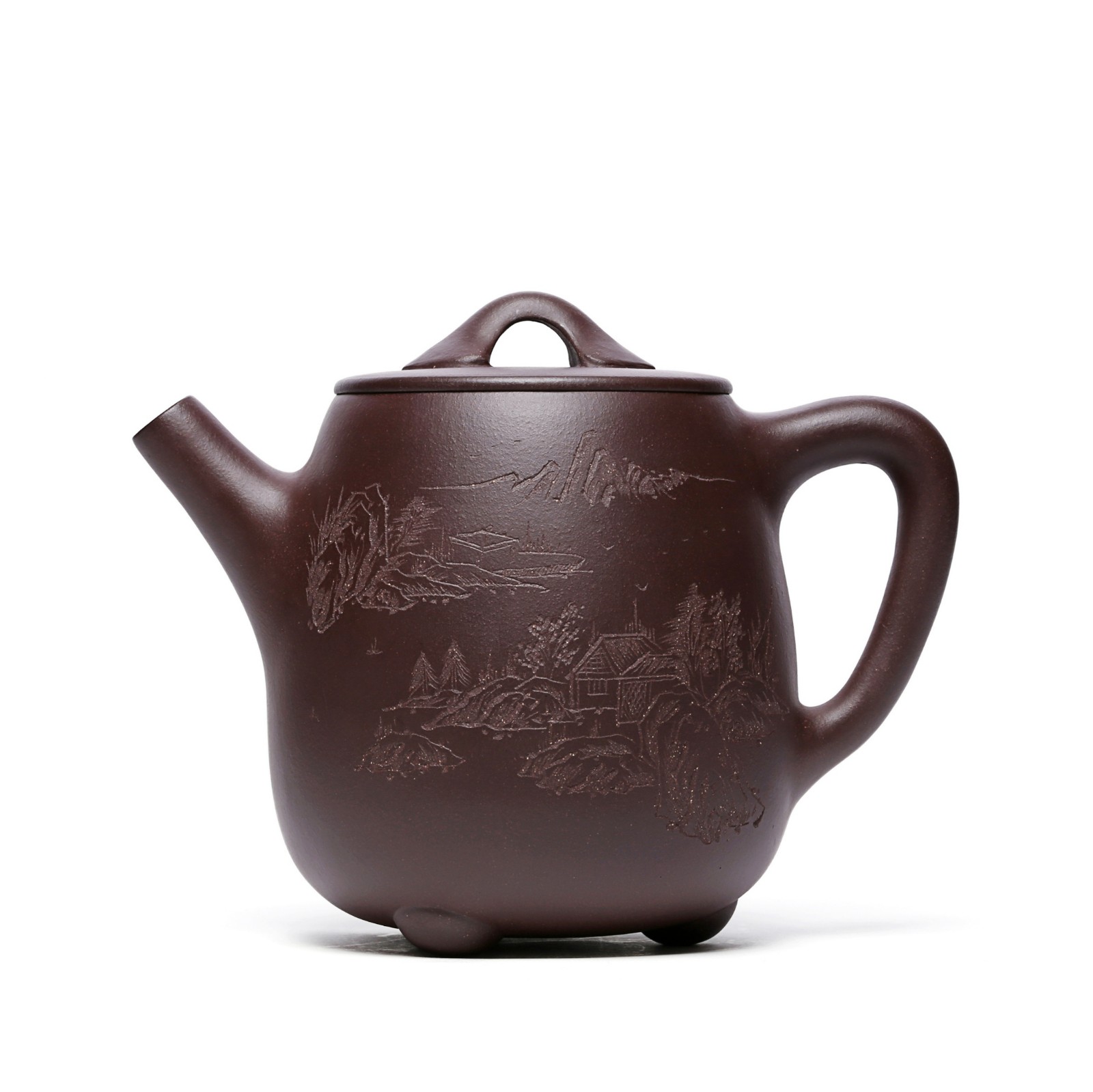 紫砂壶纯手工大容量泡茶壶镇店摆件刻山水特大高石瓢壶1800ml—茶壶