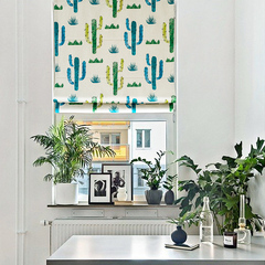 现代简约仙人掌植物棉麻布艺窗帘 客厅餐厅创意艺术升降罗马帘