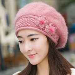 秋冬季帽子女韩版潮加厚贝雷帽可爱毛线帽兔毛针织女士冬天护耳帽