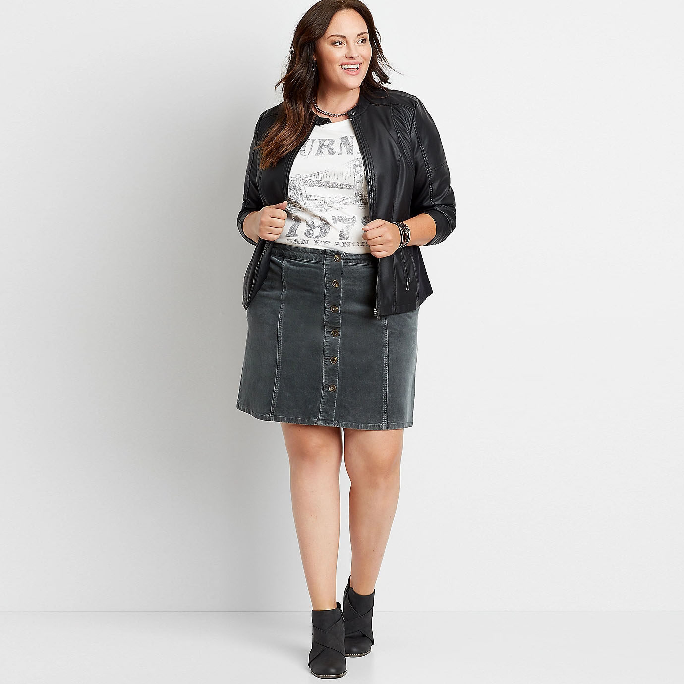 200斤出口外贸欧美单大码女装高腰显瘦灯芯绒a字裙包臀短裙半身裙