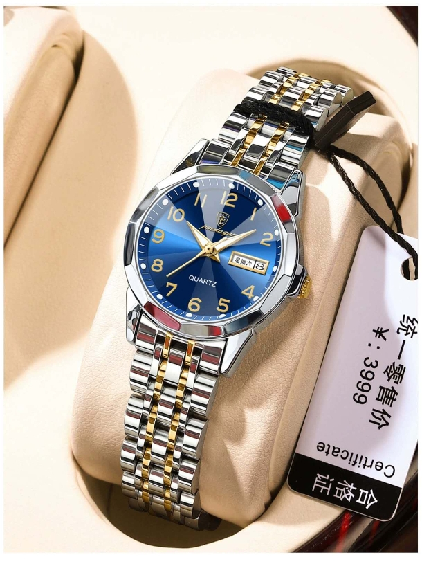 瑞士品牌防水新款夜光数字女士手表双日历石英腕表
