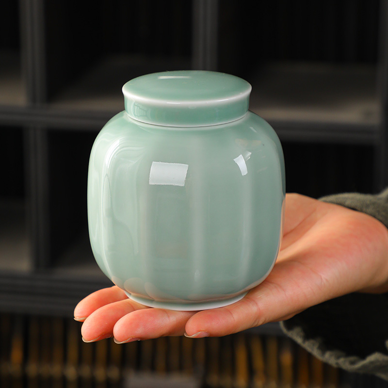 茶叶罐陶瓷密封罐青瓷家用储存罐大号复古酒店茶罐红茶普洱茶具