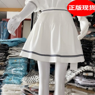 【地球店】少女减龄海军风白色高腰a字半身裙女夏季薄款百褶短裙