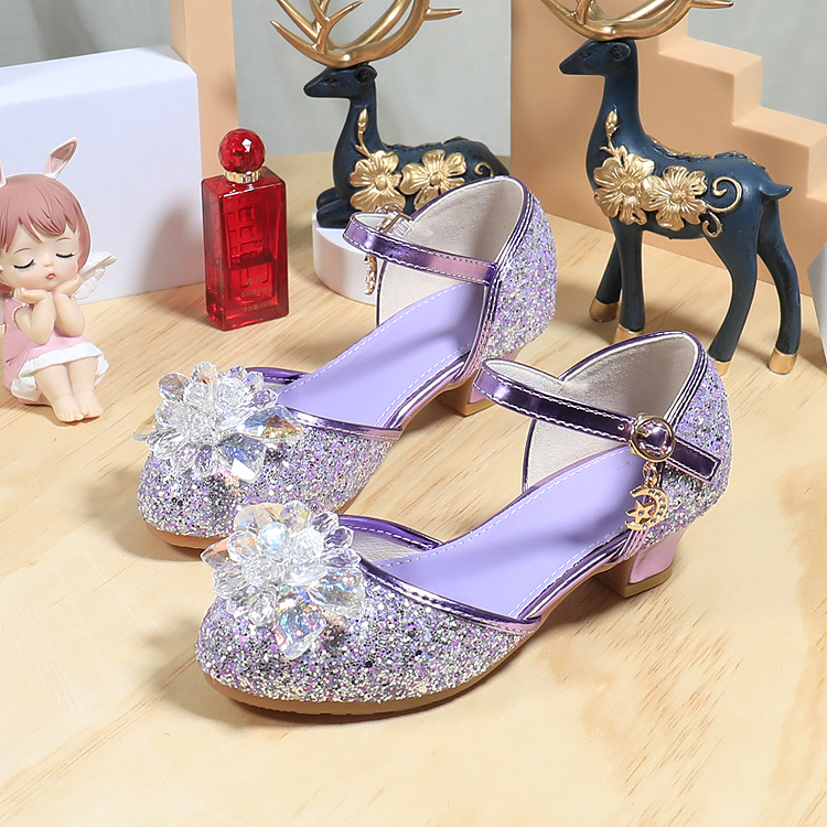 2022新款女童高跟鞋时尚公主水晶凉鞋包头儿童舞蹈演出单鞋中大童