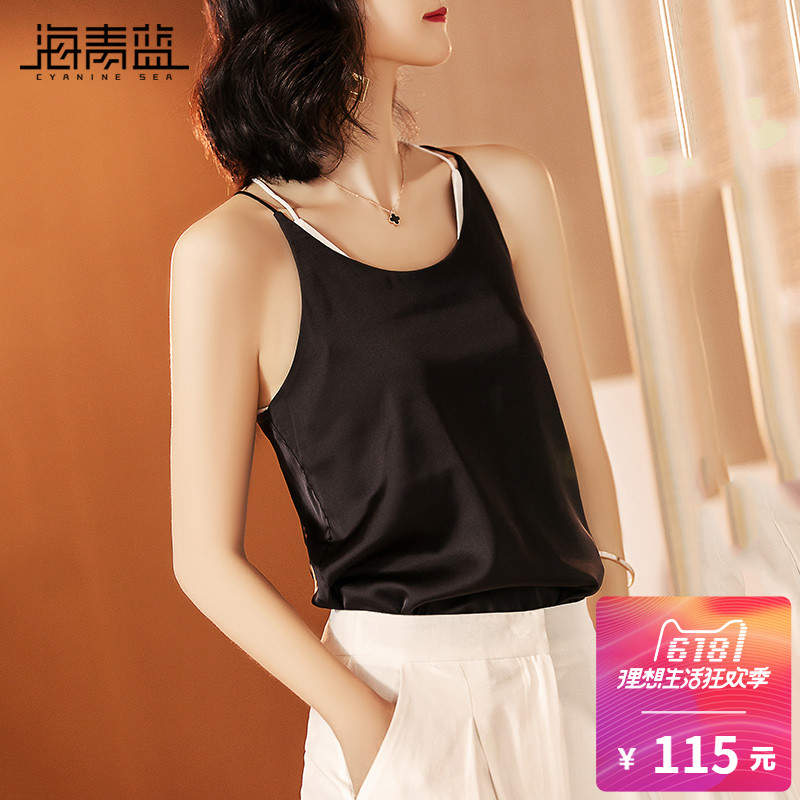 海青蓝2018夏季新款女装黑色露肩吊带上衣外穿性感小背心01969