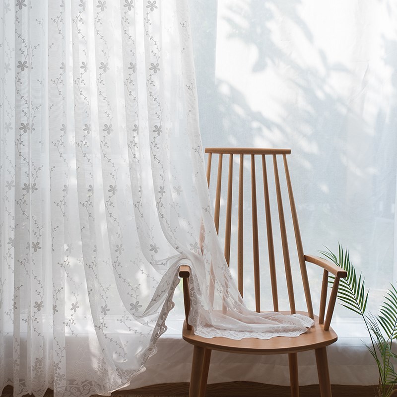 白色窗帘床头纱帘隔断装饰蕾丝ins网红卧室阳台纱遮光粉色飘窗帘