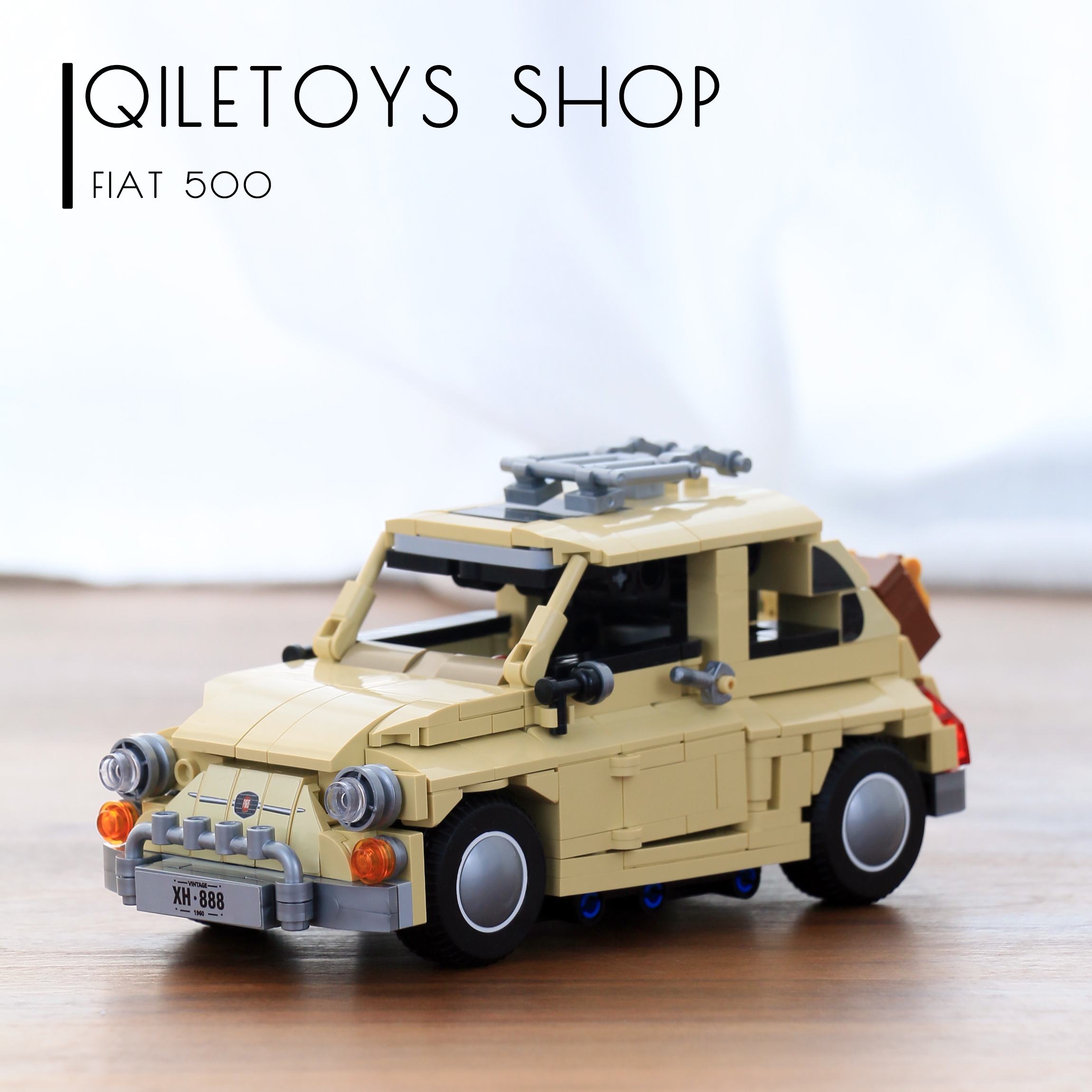 moc乐高复古迷你fita菲亚特500跑车积木男孩拼装赛车成人模型玩具