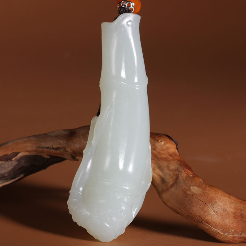 国家级玉雕大师杨冰作品和田玉羊脂玉挂件 竹节 节节高47g