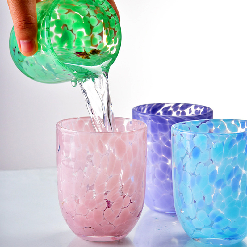 外贸出口彩色波点系列玻璃水杯酒杯饮料本色不褪色欧式家用牛奶杯