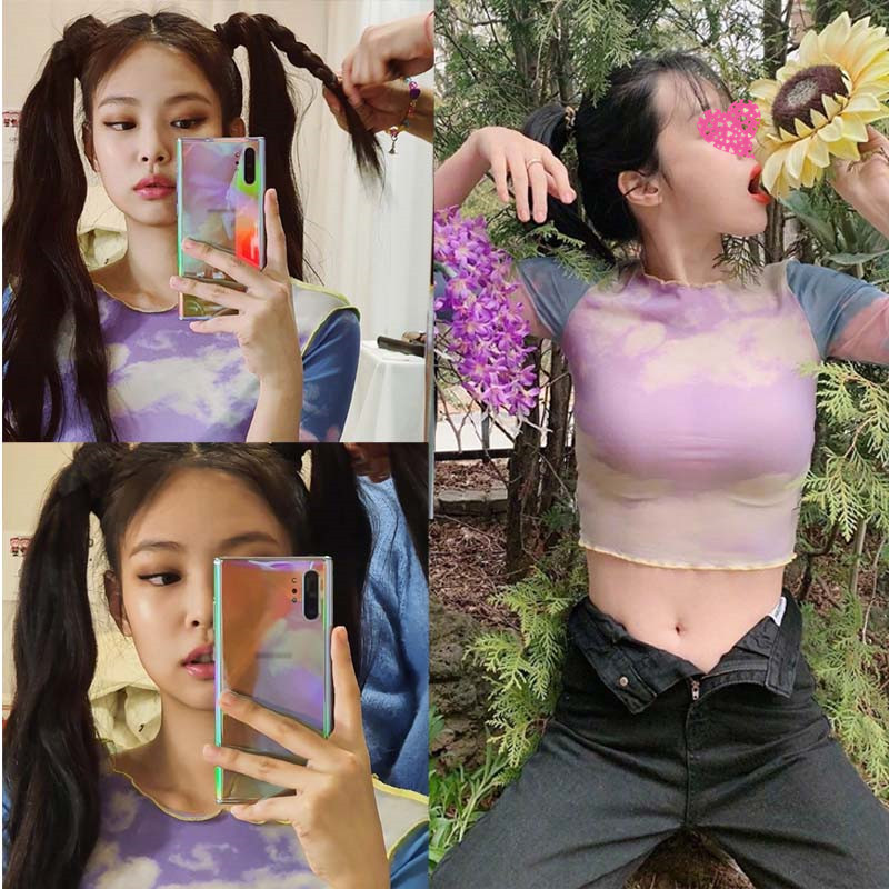 Jennie同款扎染彩色云朵修身显瘦露肚脐T恤打底衫短款上衣女春夏在类目 女装/女士精品, T恤中 - 来自Buy2taobao.com提供专业的淘宝代购服务