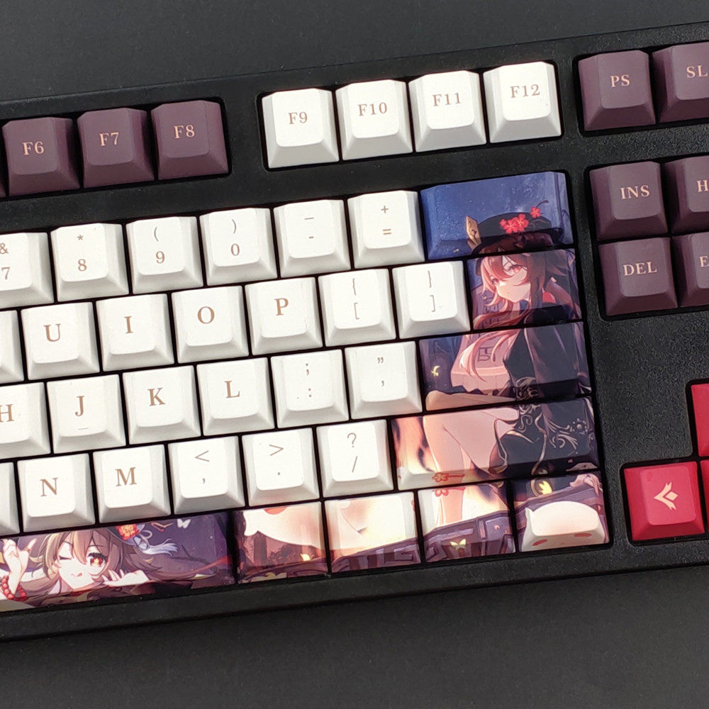 二次元键盘_原神胡桃键帽pbt热升华个性机械键盘动漫按键二次元原厂高