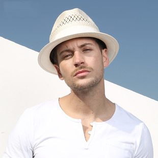 夏天新款草帽男巴拿马英伦休闲帽日本简约防晒手工绅士草编帽子潮