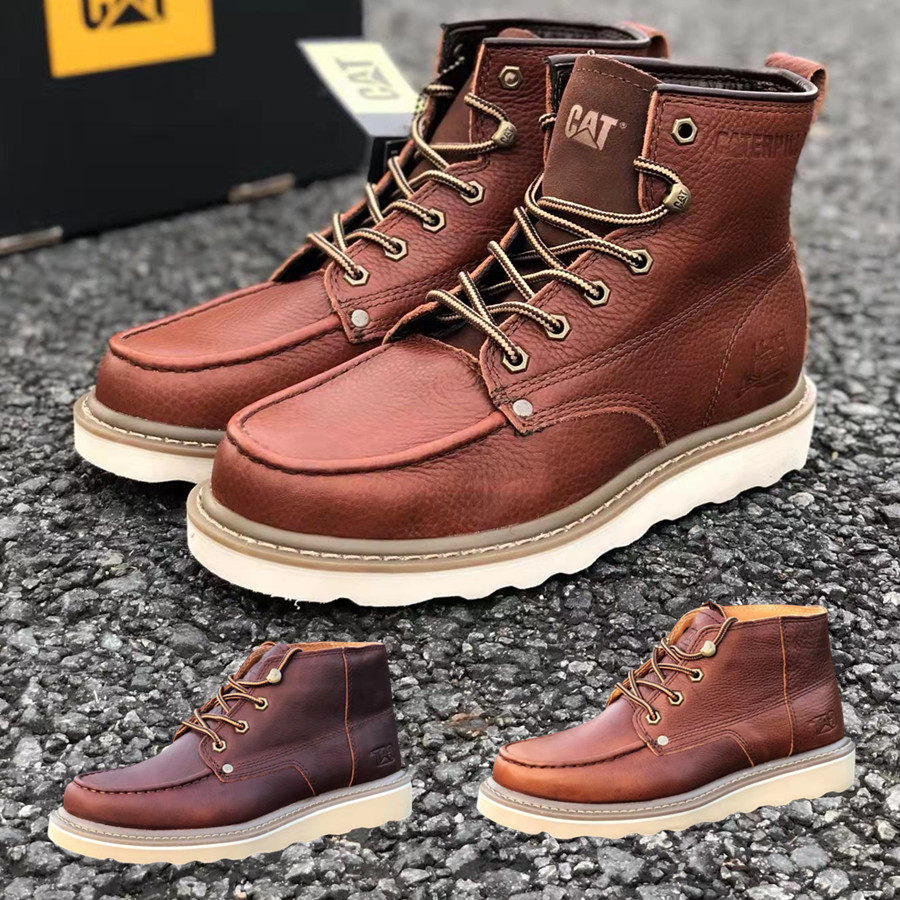 cat男鞋中帮大黄靴工装卡特冬季复古经典真皮轻便休闲高帮马丁靴
