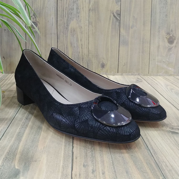 38码茉莉卡女鞋进口小牛皮全羊皮内里低跟3cm黑色瓢鞋 19a7203-9