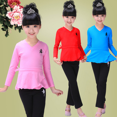 儿童舞蹈服考级服套装纯棉V领女童演出服装中国风幼儿练功裤装服