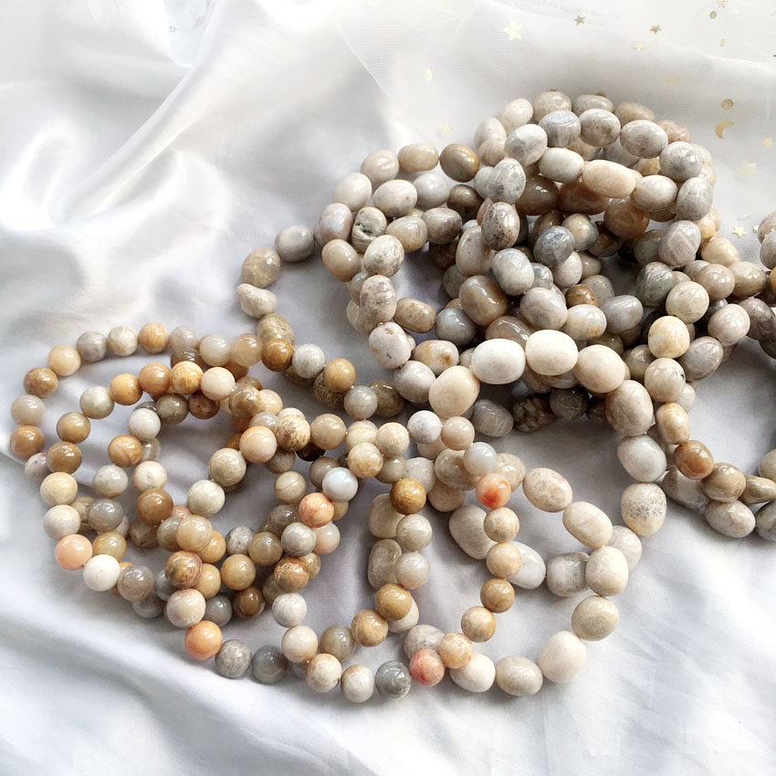 珊瑚石手串_天然珊瑚玉菊花石单圈手链 男女款玉石随形圆珠手串 水润