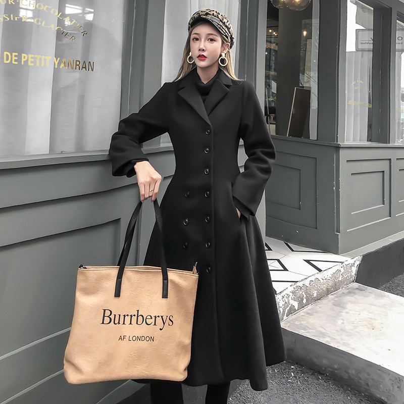 赫本风气质加厚呢子大衣2020秋冬季新款流行中长款收腰毛呢外套女