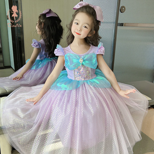 女童美人鱼公主裙夏季冰雪奇缘迪士尼女孩生日连衣裙正版儿童礼服
