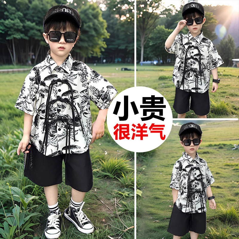 2024新款男童夏装酷帅气短袖套装中大男孩儿童中式国风夏季潮衣服