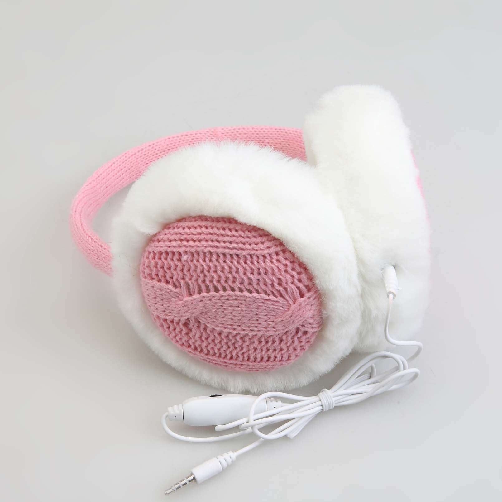 Winter Warm knitted wool Fur ears Cover Phone Music Earmuffs Headphones