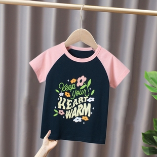 2024夏款韩版童装女童卡通字母印花纯棉洋气短袖T恤宝宝衣服薄款