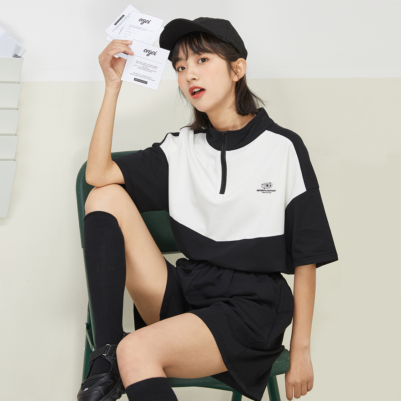 特价运动装女生_尔给女生运动套装女宽松韩版夏季学生装两件套学院风