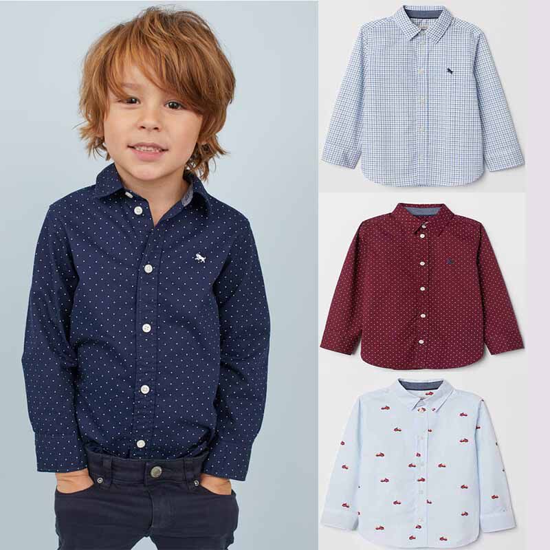 hm h&m 上海专柜正品童装 男童中大童宝宝棉质春秋长袖衬衫 款