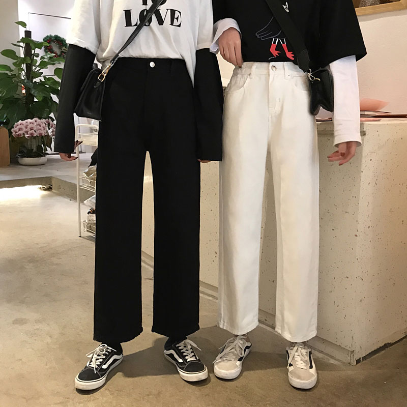 时尚秋装黑色裤子女2019新款宽松直筒高腰显瘦米白色牛仔裤老爹裤|msdalam kategori Butik wanita / wanita, seluar jeans - dari Buy2taobao.com untuk memberikan perkhidmatan ejen Taobao profesional membeli