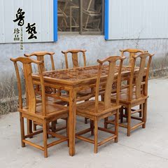 中式仿古实木餐桌饭店格子长餐桌椅组合明清古典家具功夫休闲餐桌