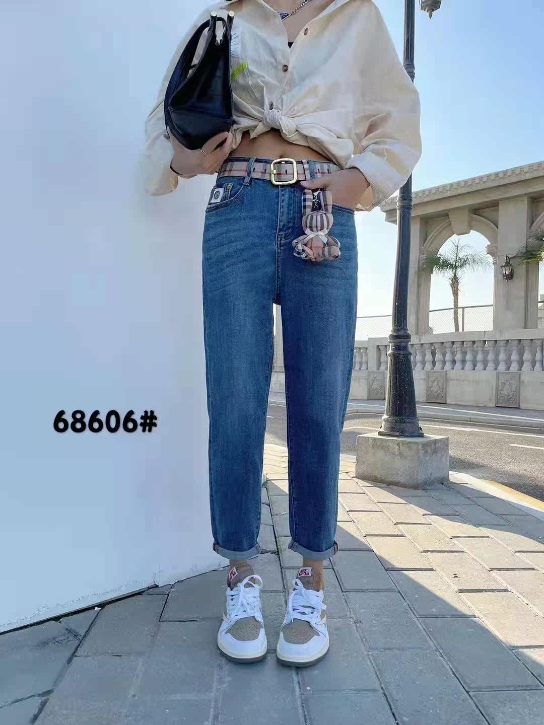 正品古月68606蓝色弹力高腰显瘦时尚百搭垮裤2022春女牛仔萝卜裤