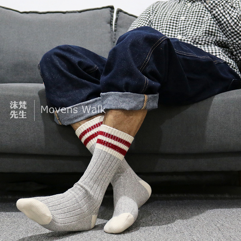 沫梵先生socks春季新款简约二杠原宿风日系棉线袜男士粗线袜中筒