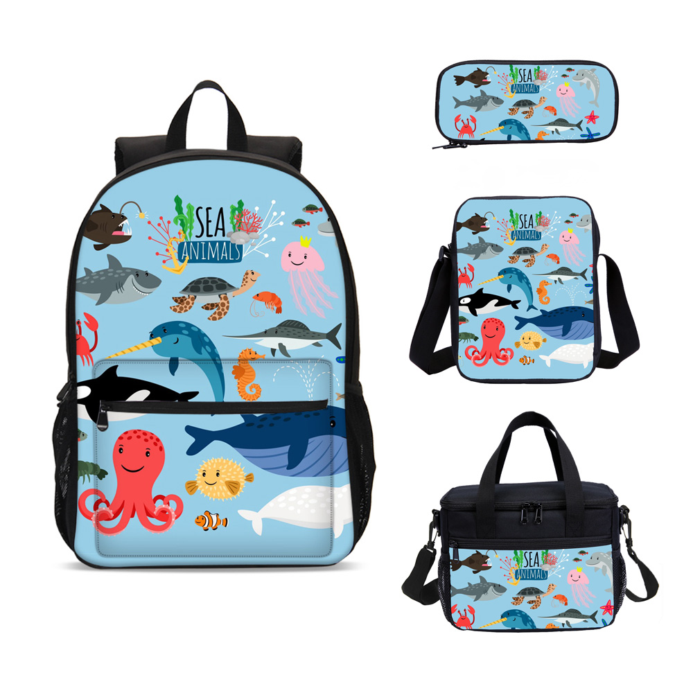 海洋生物儿童书包海豚小鱼小学生双肩包超酷的背包饭盒包单肩包笔