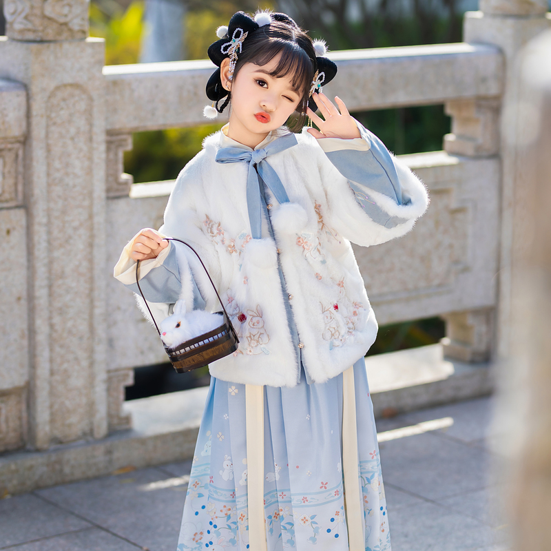 马面裙汉服女童加绒加厚冬季拜年服套装中国风明制儿童汉服女年服