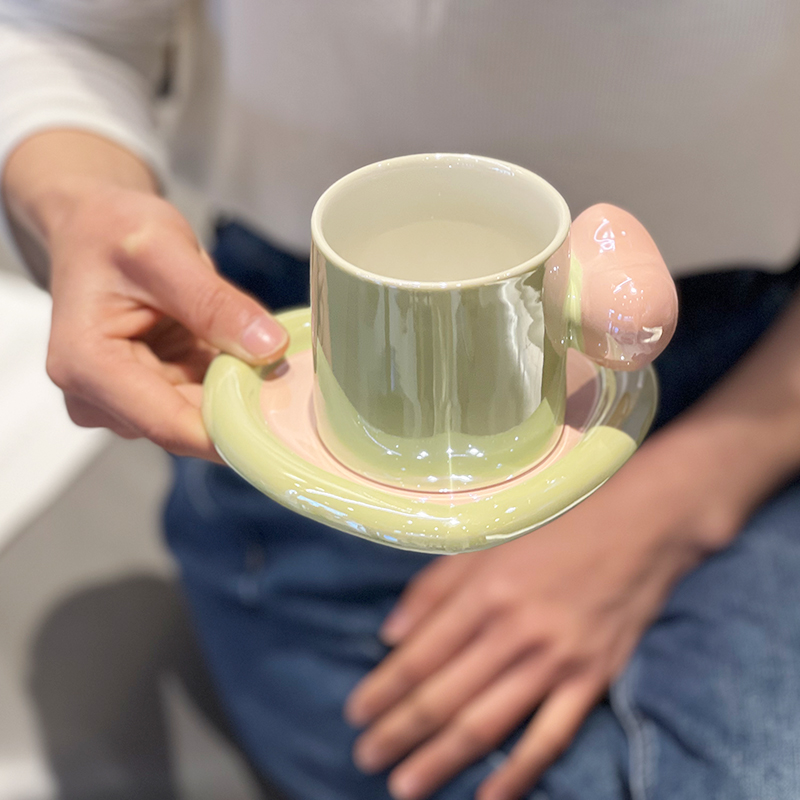 奶fufu珍珠釉爱心把手咖啡杯小众设计高级感陶瓷杯碟礼物伴手礼
