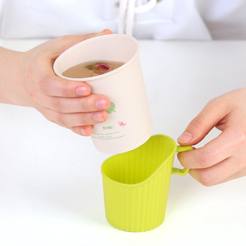 一次性水杯批发 塑料杯_10个装一次性纸杯托架商用家用简约塑料防烫