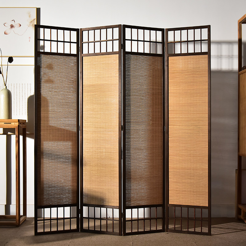 新中式屏风隔断入户玄关茶室办公室客厅遮挡复古做旧直播背景折屏