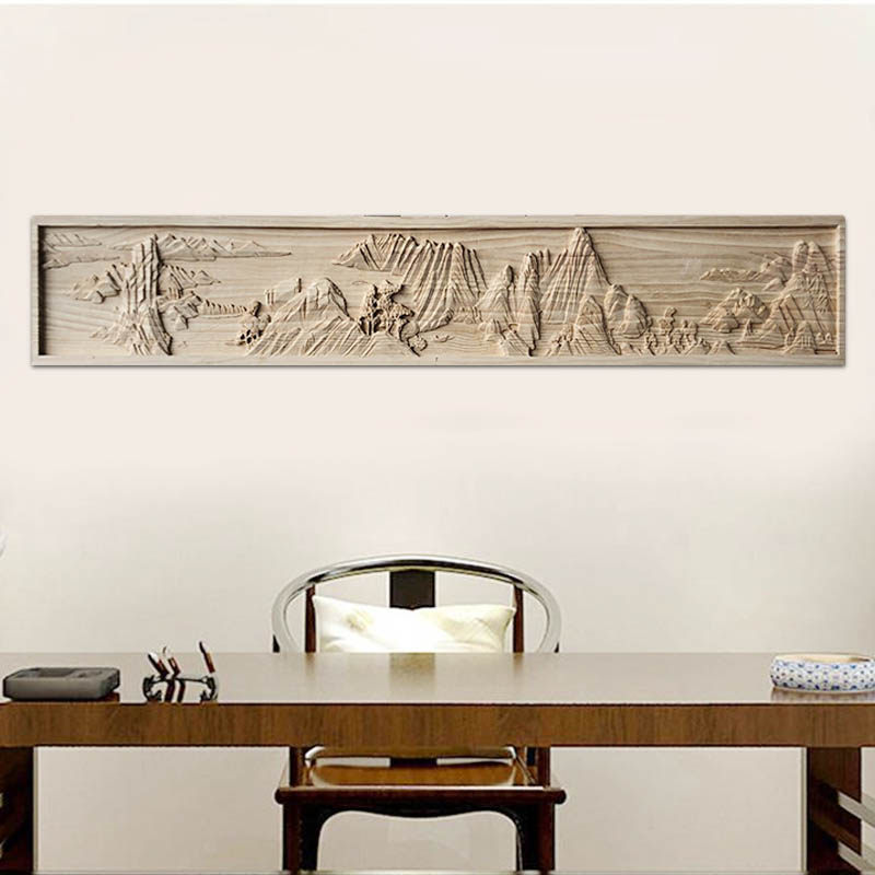 厂家直销东阳实木雕刻山水唐伯虎字画仿古墙壁装饰新款烤漆植物