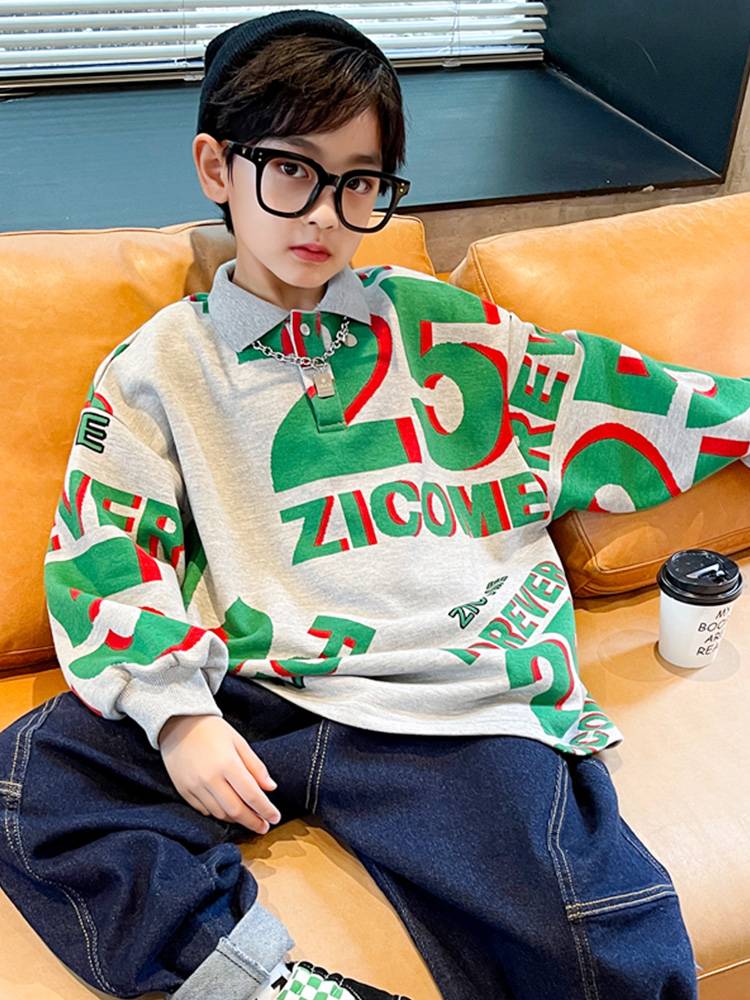 男童polo衫春秋长袖t恤儿童男大童秋装潮童炸街帅气男孩时髦上衣t