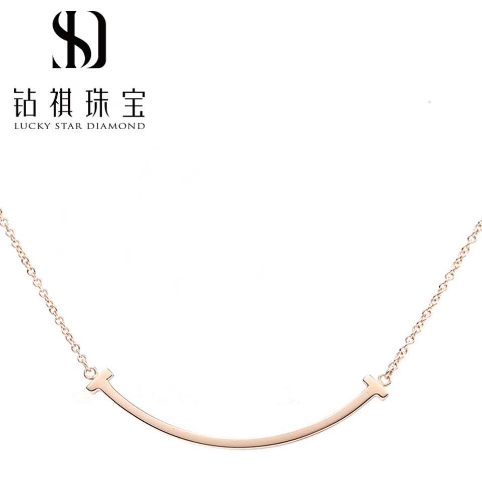 钻祺珠宝18k金项链黄金玫瑰金微笑笑脸项链彩金锁骨项链女友礼物