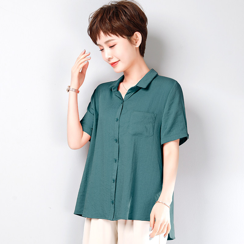 一折中老年女装棉麻连衣裙_棉麻衬衫女2020新款中老年夏装短袖妈妈