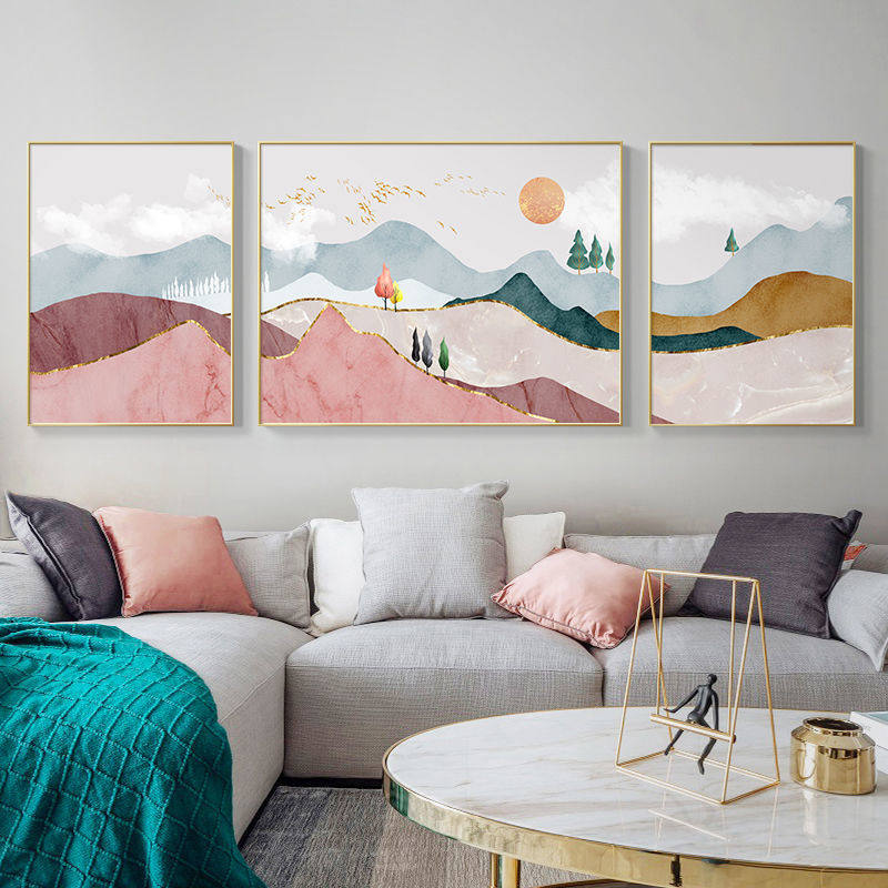 客厅装饰画沙发背景墙挂画北欧风格轻奢三联画现代简约抽象画壁画