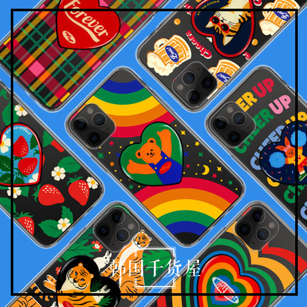 韩国wiggle wiggle正品代购卡通个性创意图案透明手机壳带支架潮
