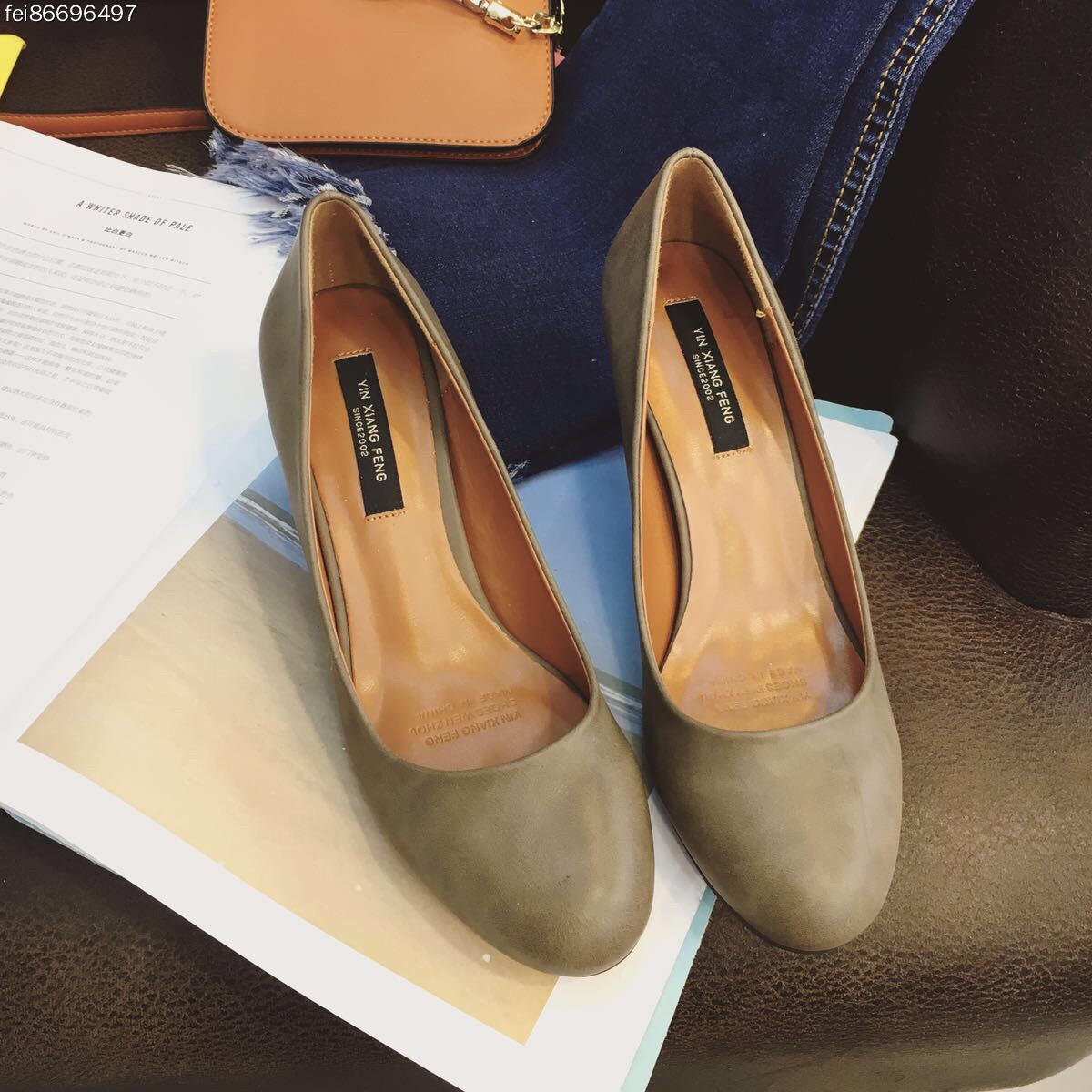 不退换 新款复古木纹跟女鞋 跟高6cm 时尚细跟高跟鞋 印1205-3