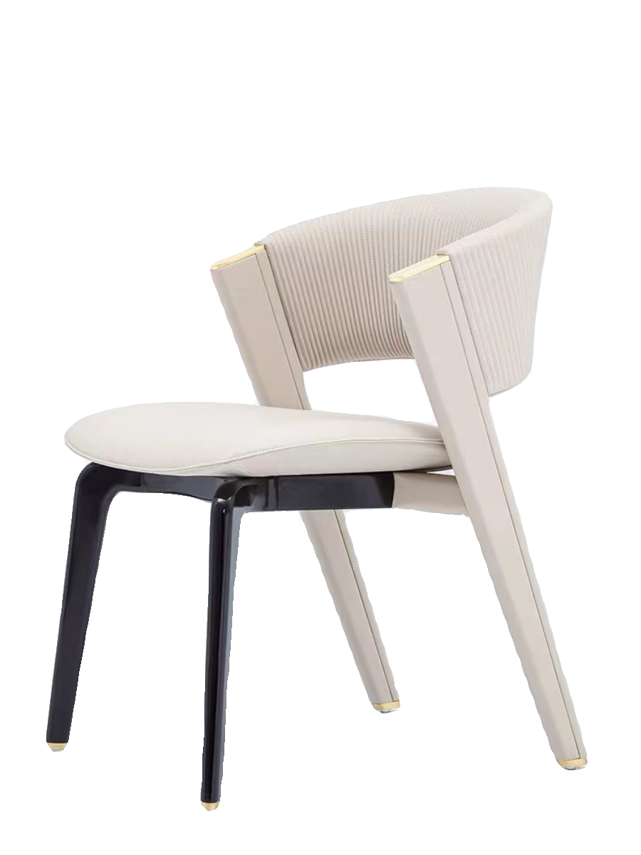 意式轻奢实木餐椅高定款CC家用椅子现代简约皮艺椅餐厅靠背休闲椅