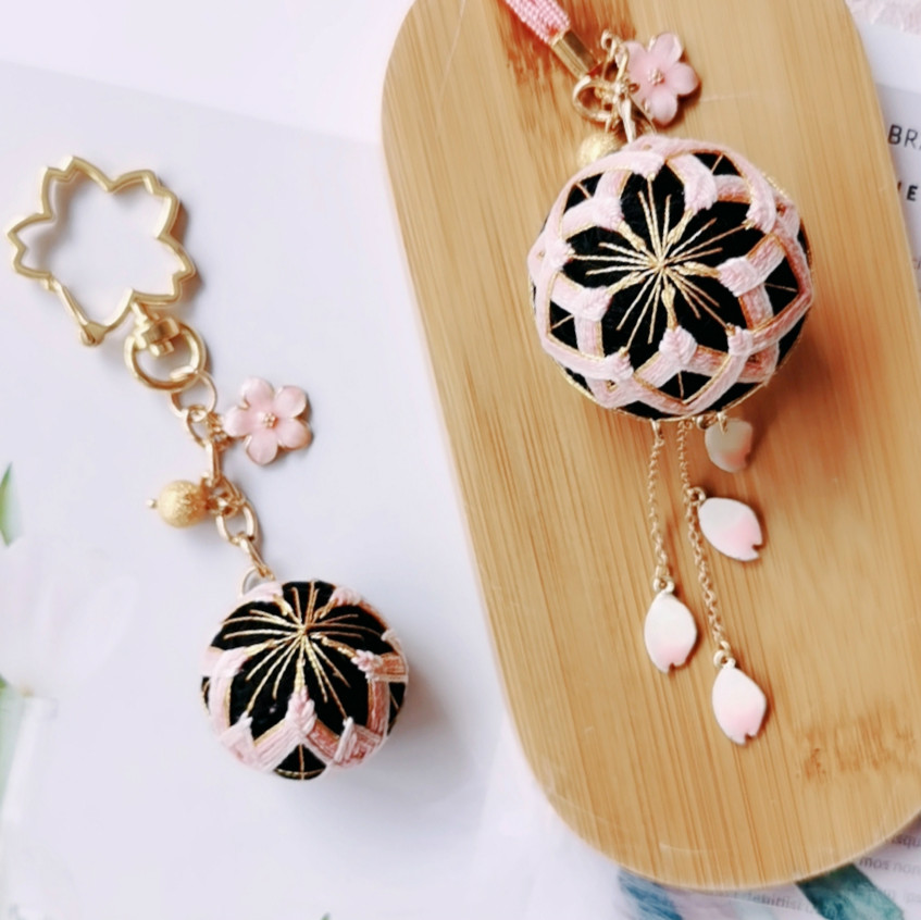 樱花手鞠球diy手工材料包成品半日闲粉色日式车挂件定制新手新款